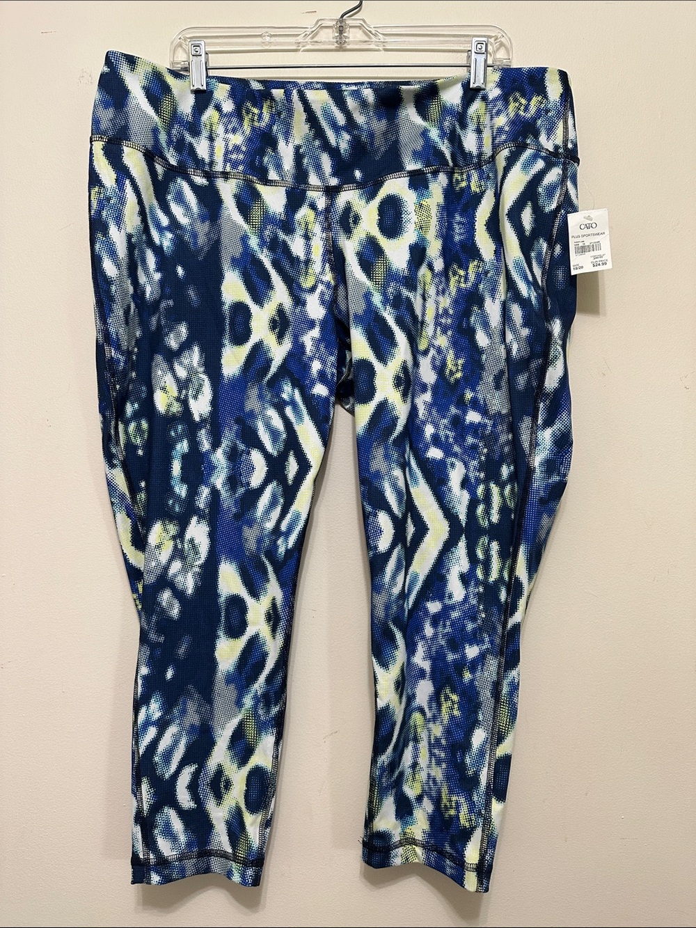 Cato Blue White and Yellow Abstract Print Capri Leggings